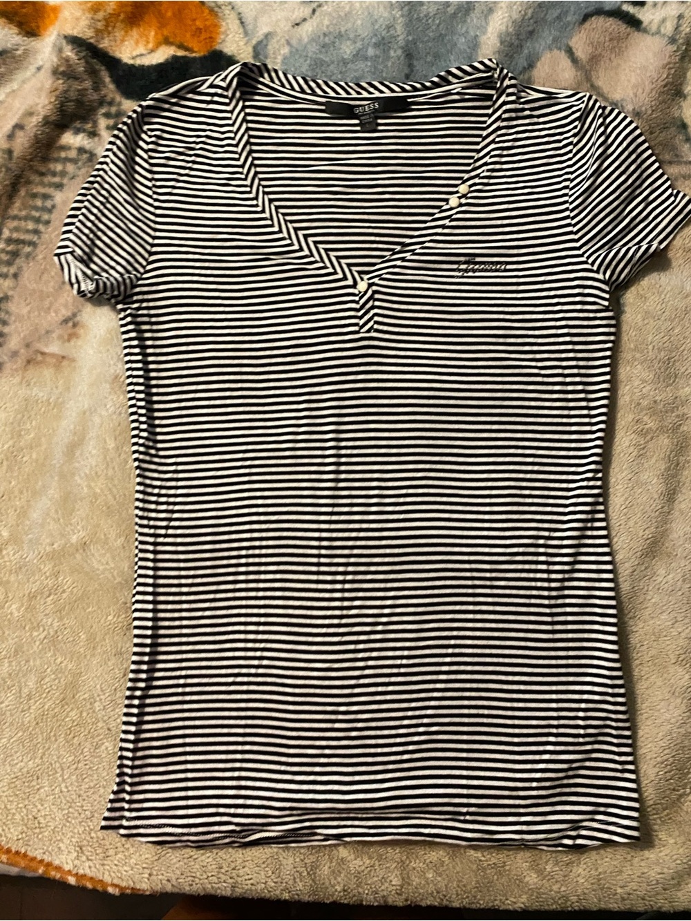 Guess Black and White Striped Tee